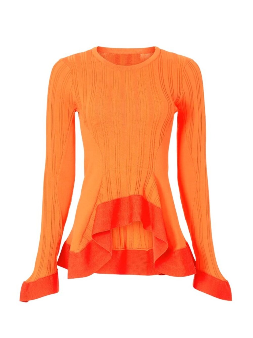 Esteban Cortazar Collective Orange Peplum Bell Sleeve Ribbed Sweater M EUC